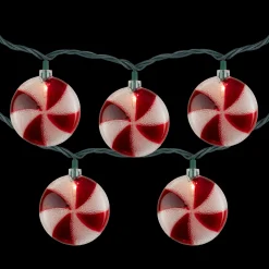 Northlight 10 Count Peppermint Candy Christmas Light Set, 6Ft Green Wire
