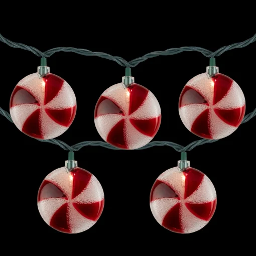 Northlight 10 Count Peppermint Candy Christmas Light Set, 6Ft Green Wire