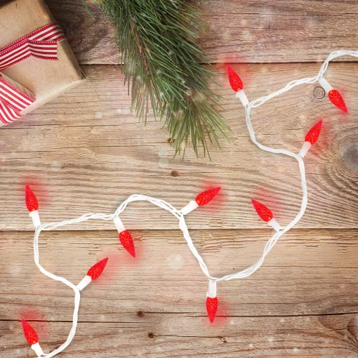 Northlight 70 Count Red Led C6 Faceted Christmas Lights, 22.5 Ft White Wire