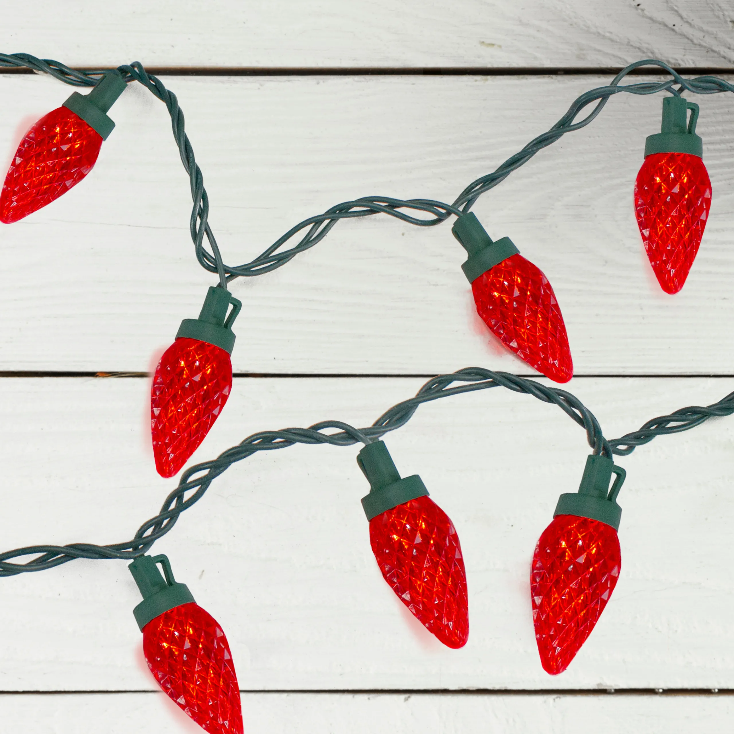 Northlight 50 Count Red Led Faceted C9 Christmas Light Set, 20.25 Ft Green Wire