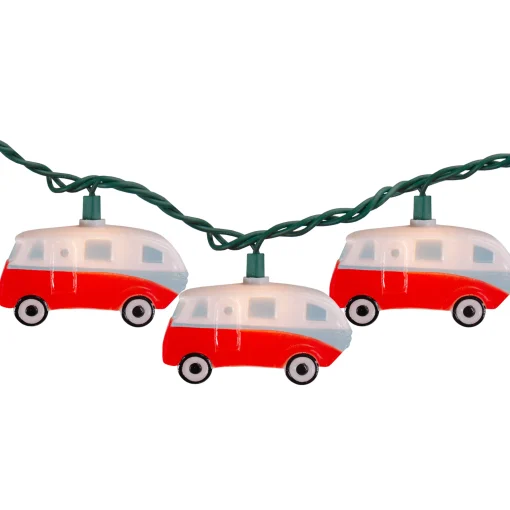Dennis East 10 Count Retro Camper Bus Novelty Summer String Lights, 6 Ft Green Wire