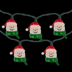 Northlight 10 Count Snowman Heads With Scarves Christmas Light Set, 7.5Ft Green Wire