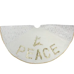 48 Inch And Smaller*Northlight 48" Cream And Gold Peace And Reindeer Christmas Tree Skirt
