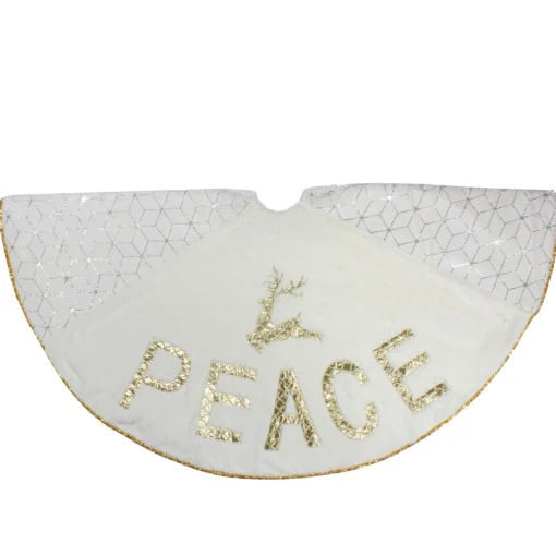 48 Inch And Smaller*Northlight 48" Cream And Gold Peace And Reindeer Christmas Tree Skirt