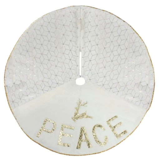 48 Inch And Smaller*Northlight 48" Cream And Gold Peace And Reindeer Christmas Tree Skirt