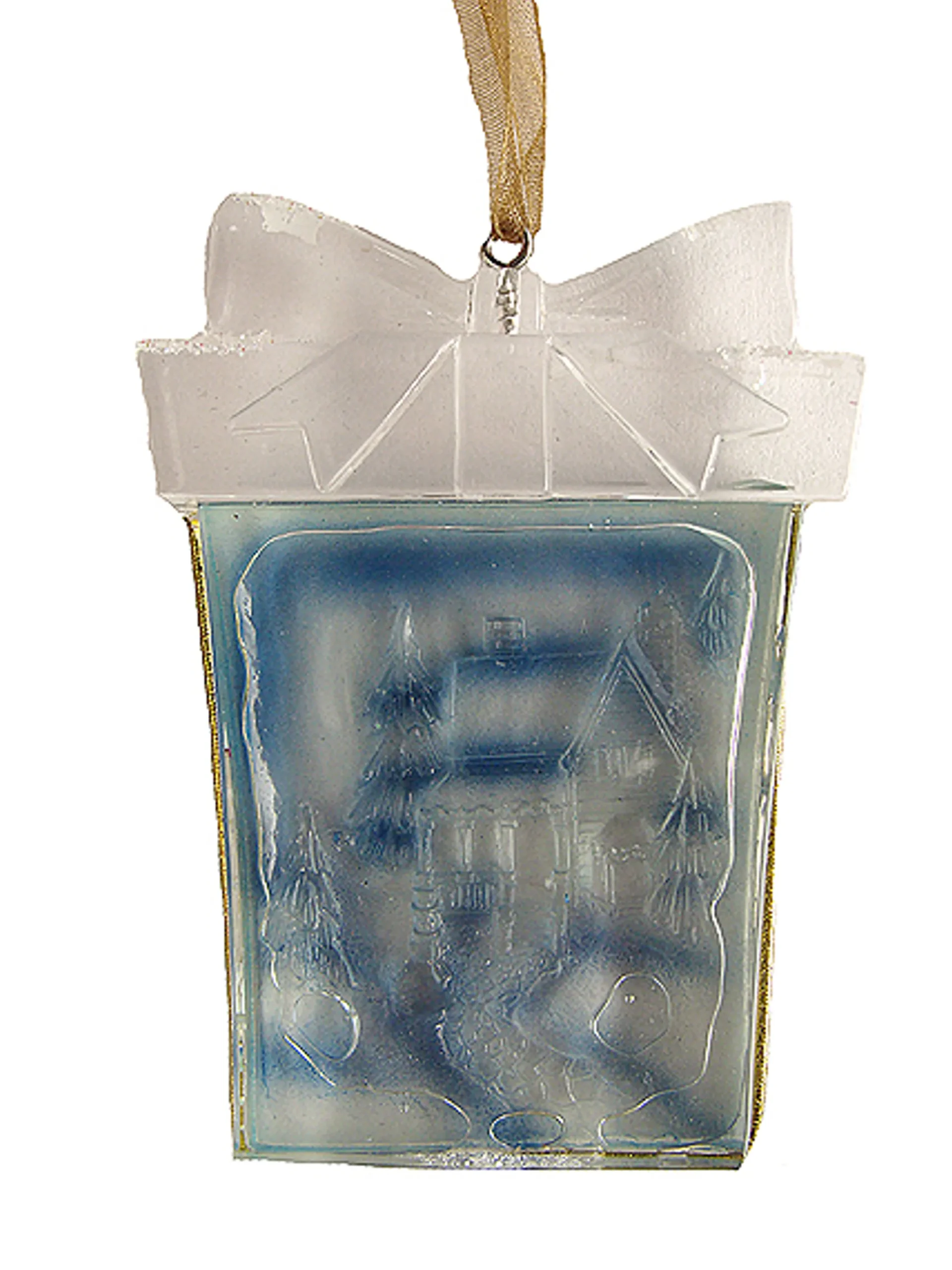 Roman Miniatures>3" Crystal Elegance Winter Scene Present-Shaped Christmas Ornament