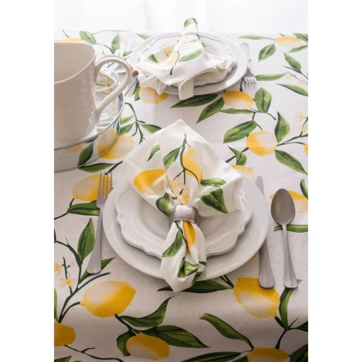Contemporary Home Living 70" Daffodil Yellow And Green Lemon Bliss Printed Round Tablecloth