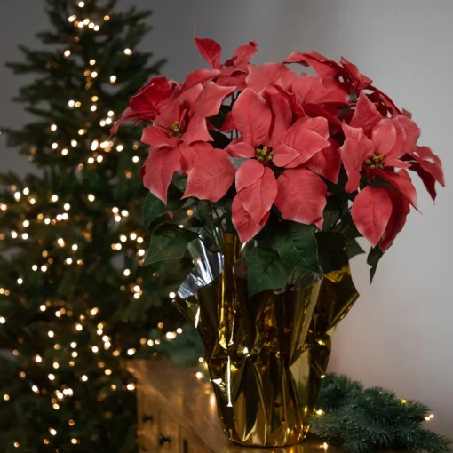 Floral*Northlight 20" Dark Pink Artificial Christmas Poinsettia With Gold Wrapped Base