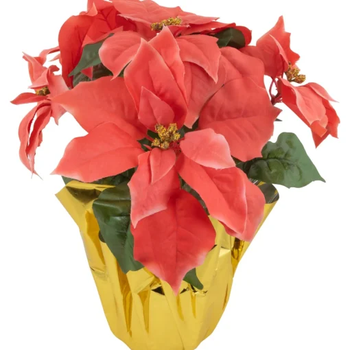 Floral*Northlight 14.5" Dark Pink Artificial Christmas Poinsettia With Gold Wrapped Base