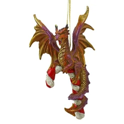 Outdoor Living and Style Fantasy & Sci Fi>5" Dragon Hanging On A Candy Cane Holiday Ornament