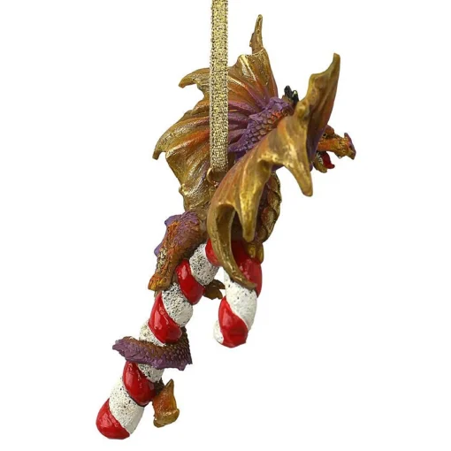 Outdoor Living and Style Fantasy & Sci Fi>5" Dragon Hanging On A Candy Cane Holiday Ornament
