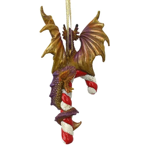 Outdoor Living and Style Fantasy & Sci Fi>5" Dragon Hanging On A Candy Cane Holiday Ornament