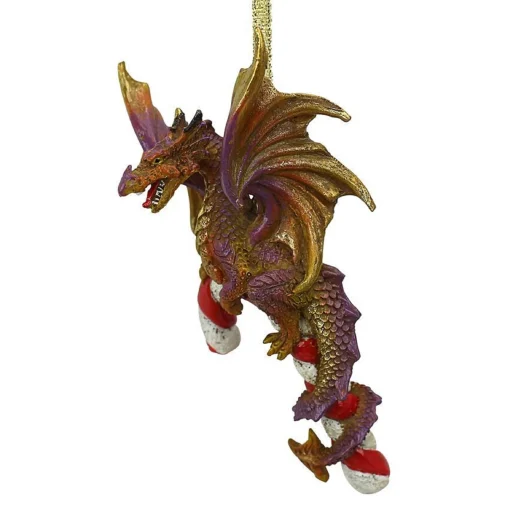 Outdoor Living and Style Fantasy & Sci Fi>5" Dragon Hanging On A Candy Cane Holiday Ornament