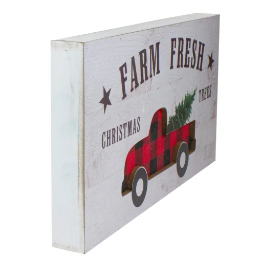 Signs & Plaques*Northlight 16" Farm Fresh Black And Red Buffalo Plaid Farm Truck Wooden Christmas Sign