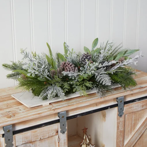 Floral*Nearly Natural 26" Flocked Artificial Christmas Arrangement