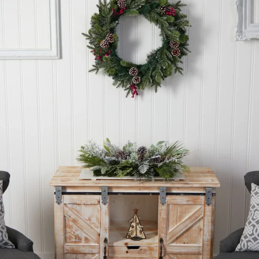 Floral*Nearly Natural 26" Flocked Artificial Christmas Arrangement