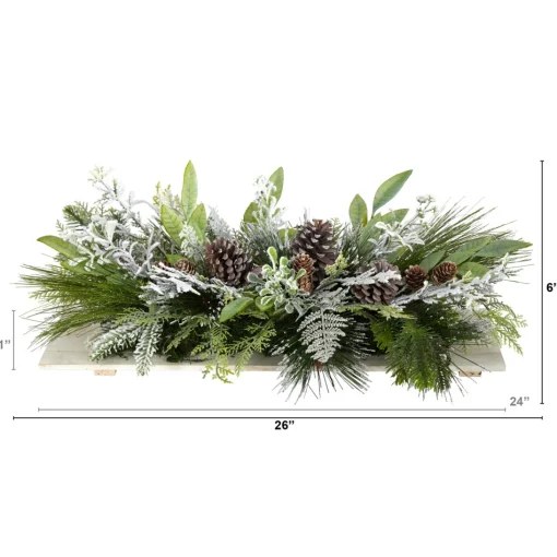 Floral*Nearly Natural 26" Flocked Artificial Christmas Arrangement