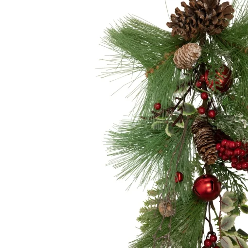 Unlit Teardrops*Northlight 30" Frosted Berries And Pine Cones Artificial Christmas Teardrop Swag - Unlit