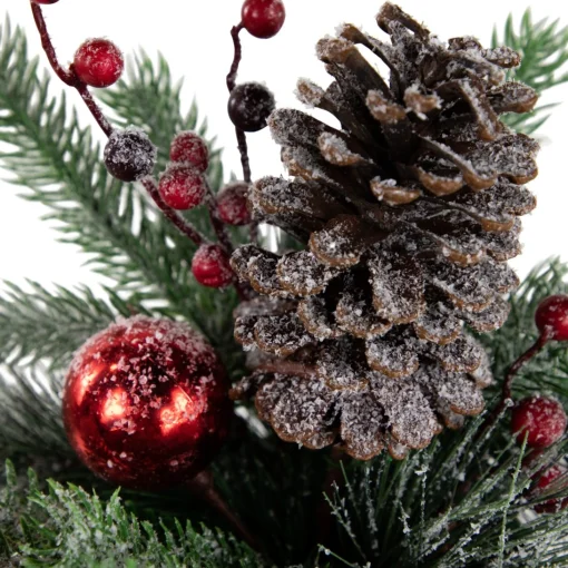 Floral*Northlight 12" Frosted Pine, Berries And Pine Cones Floral Arrangement In Tin Pot