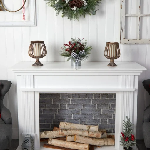 Floral*Nearly Natural 12" Frosted Pinecones And Berries Artificial Christmas Arrangement