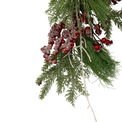 Unlit Teardrops*Northlight 28" Frosted Red Berries And Pine Cones Artificial Christmas Teardrop Swag