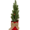 Northlight 2.5 Feet Tall And Smaller>11.75" Frosted Upswept Mini Pine Christmas Tree In Red Tin Pot - Unlit