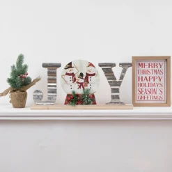 Signs & Plaques*Northlight 15" Galvanized Metal And Wooden 'Joy' Snowman Family Christmas Sign