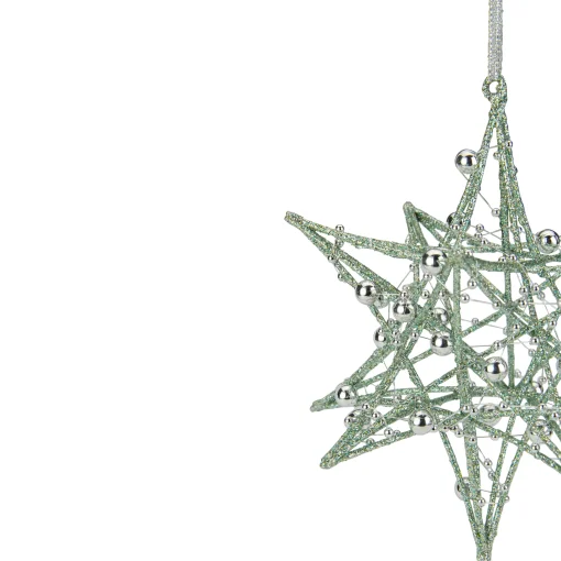 Northlight Stars>5" Glitter Green Iron Wire Starburst With Beads Christmas Ornament