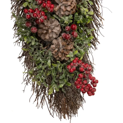 Unlit Teardrops*Northlight 28" Glittered Pine Cone And Berry Artificial Teardrop Christmas Swag - Unlit