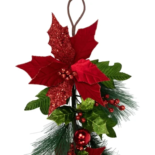 Unlit Swags*Northlight 48" Glittered Red Poinsettia And Long Pine Christmas Swag, Unlit