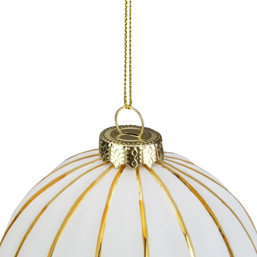 Northlight Glass Balls>4" Glittered White And Gold Striped Glass Christmas Ball Ornament
