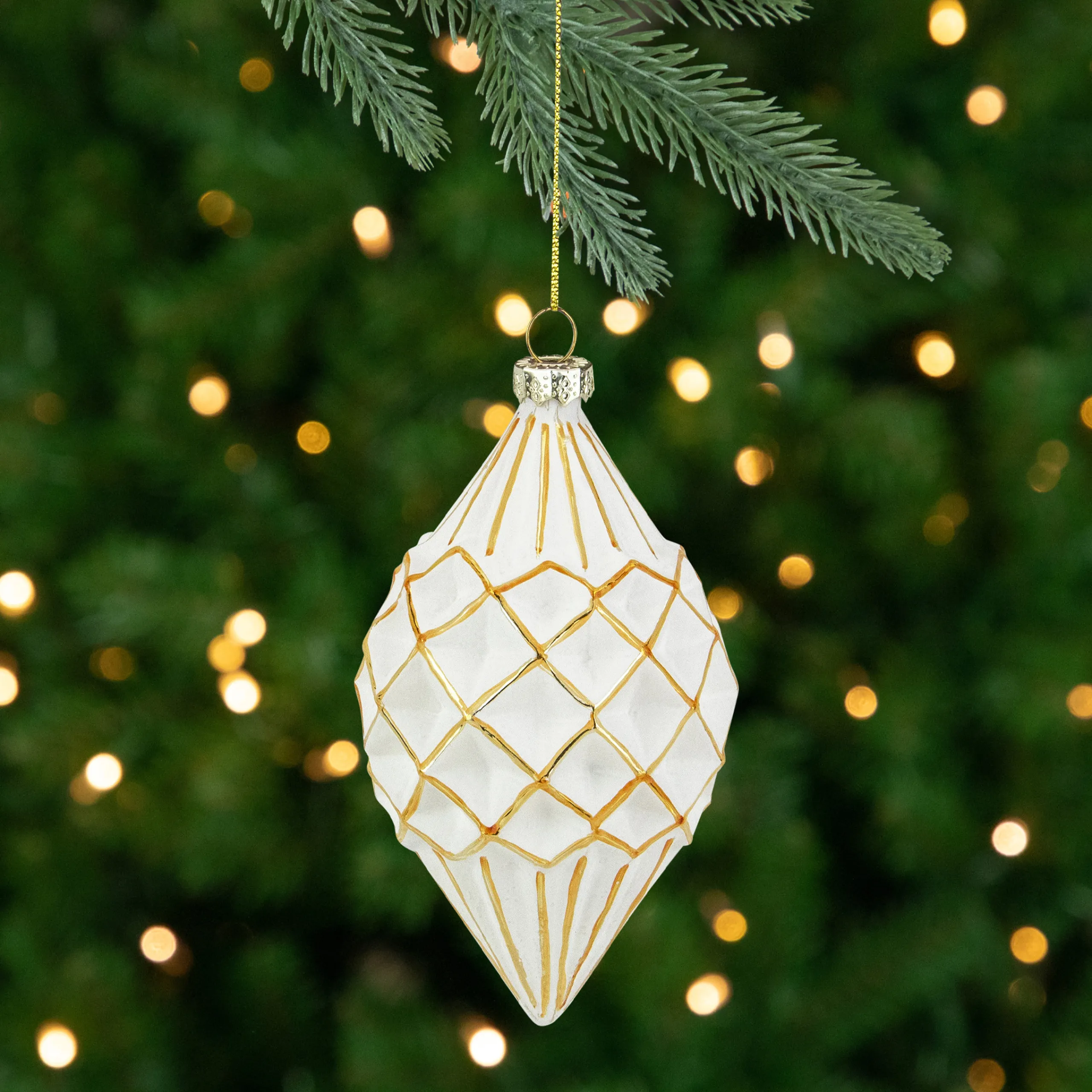Northlight Finials>5" Glittered White And Gold Geometric Finial Glass Christmas Ornament