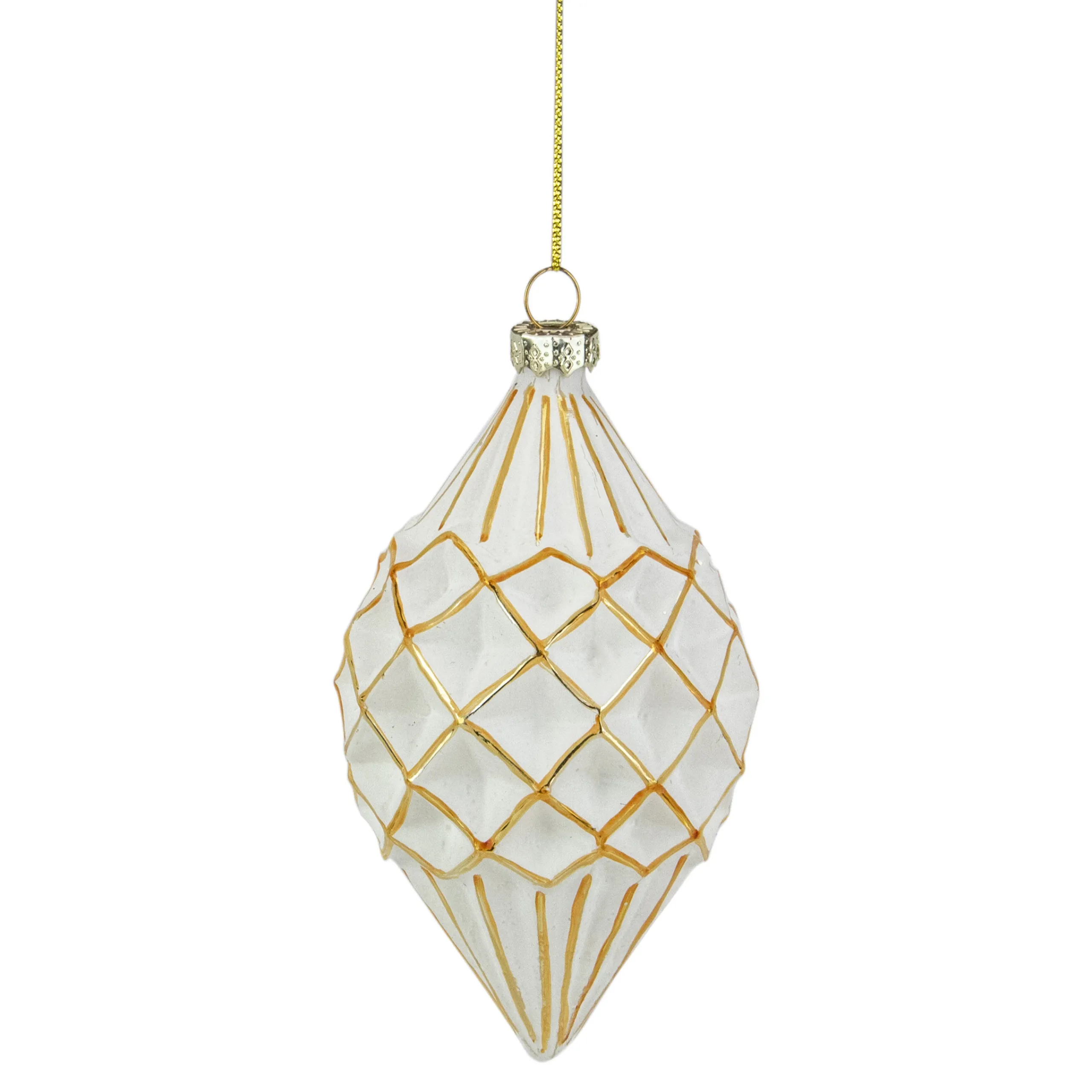 Northlight Finials>5" Glittered White And Gold Geometric Finial Glass Christmas Ornament