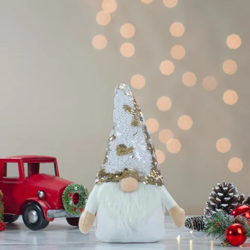 Gnomes*Northlight 12" Gnome With Gold And White Flip Sequin Hat Christmas Decoration