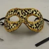 Allstate 7" Gold And Black Big Cat Animal Print Halloween Mask With Sequins - One Size