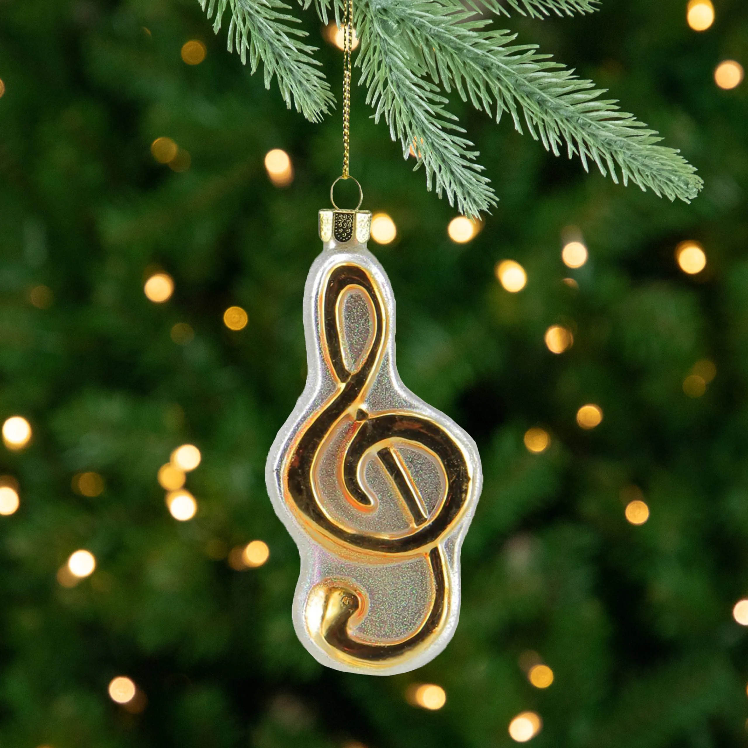 Northlight Entertainment>4" Gold And Glittered White Treble Clef Music Note Christmas Ornament