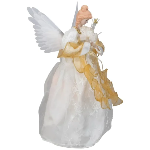 Angel Tree Toppers*Kurt Adler 14.5" Gold And Ivory Pre-Lit Angel Christmas Tree Topper - Clear Lights