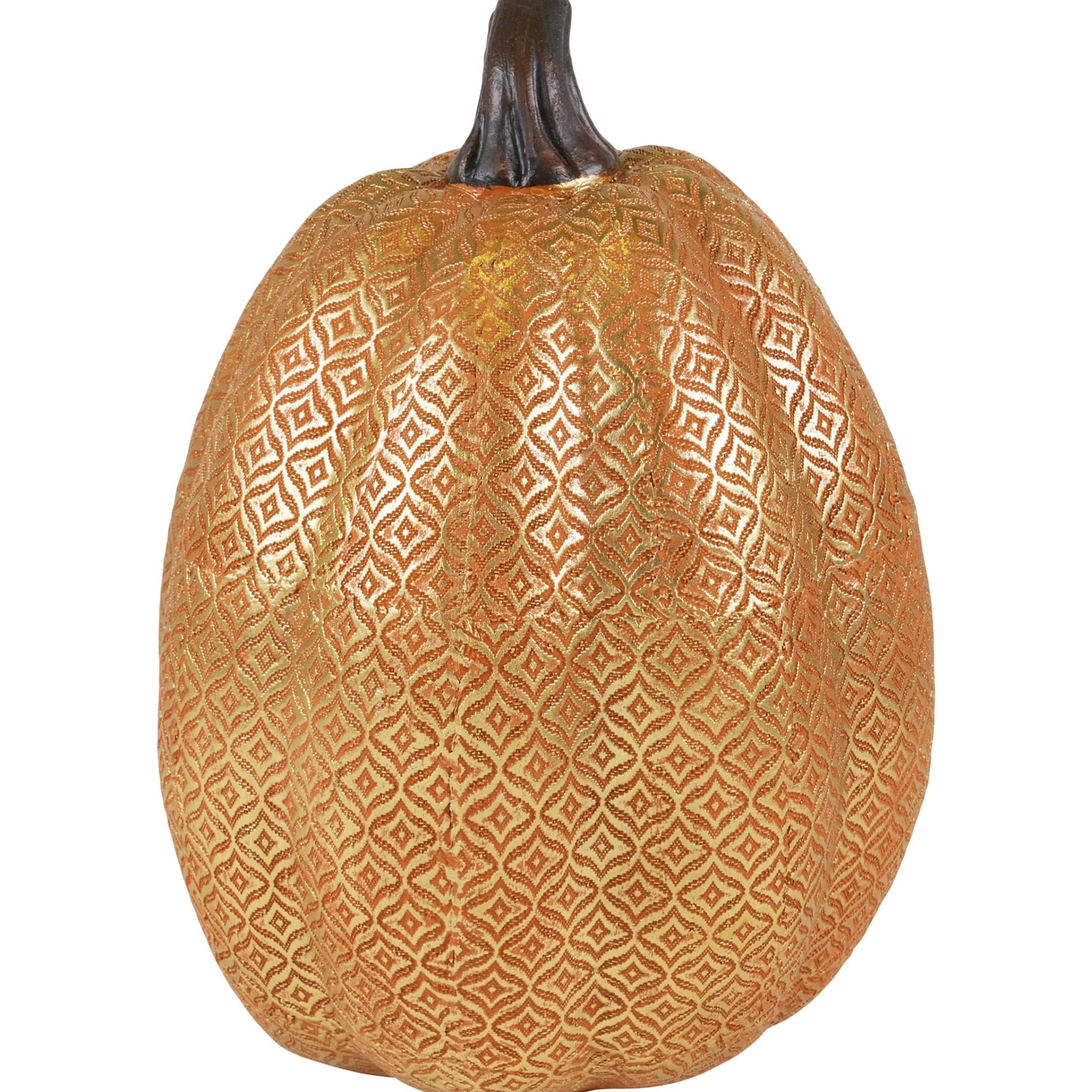 Northlight 9.75" Gold And Orange Greek Key Textured Autumn Pumpkin Tabletop Decoration