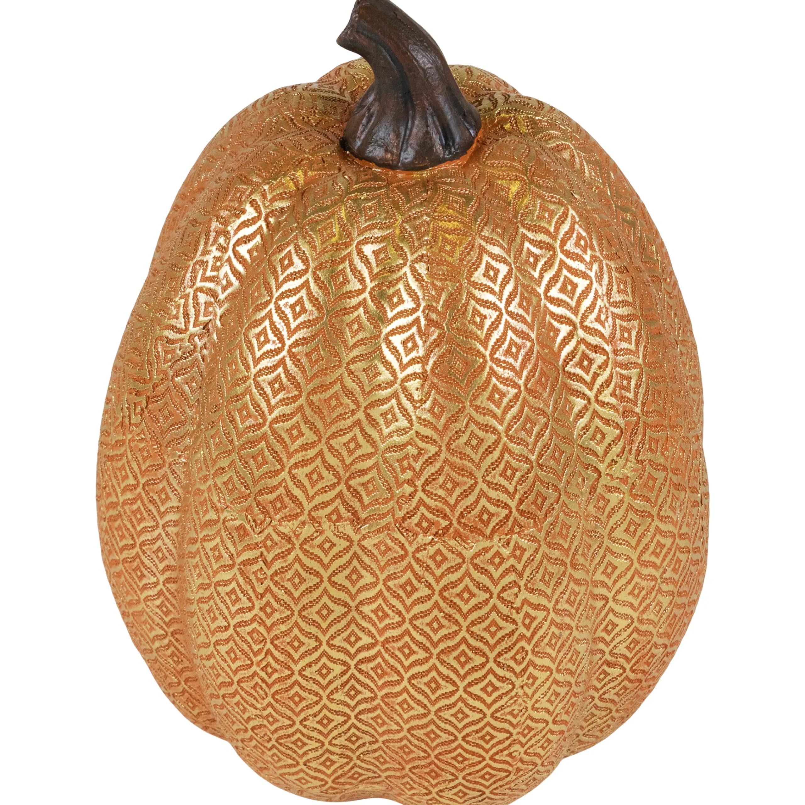 Northlight 9.75" Gold And Orange Greek Key Textured Autumn Pumpkin Tabletop Decoration