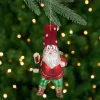 Northlight Fantasy & Sci Fi>6" Gold And Red Gnome With Lantern And Flower Basket Glass Christmas Ornament