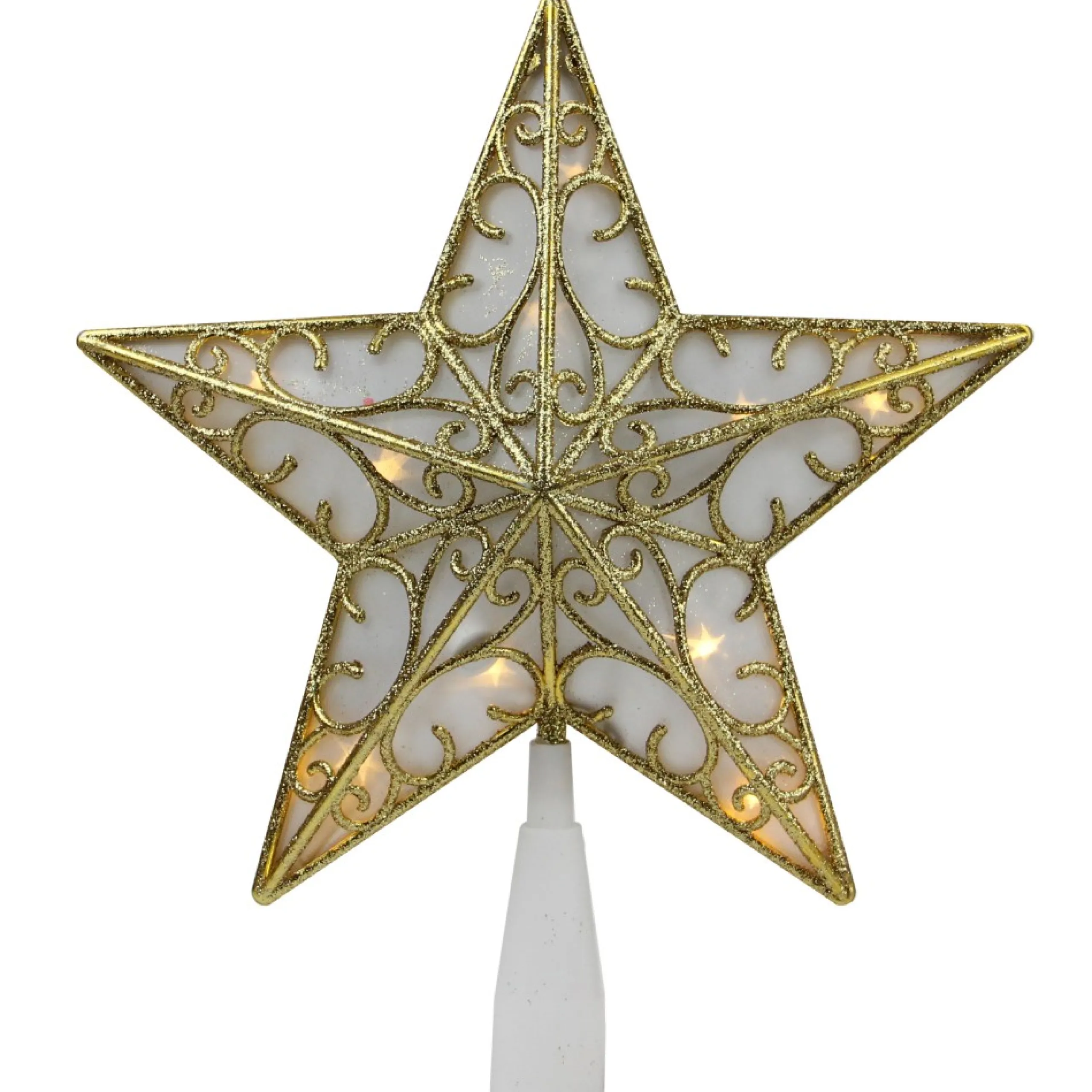 Star Tree Toppers*Northlight 9" Gold And White Glittered Star Led Christmas Tree Topper - Warm White Lights