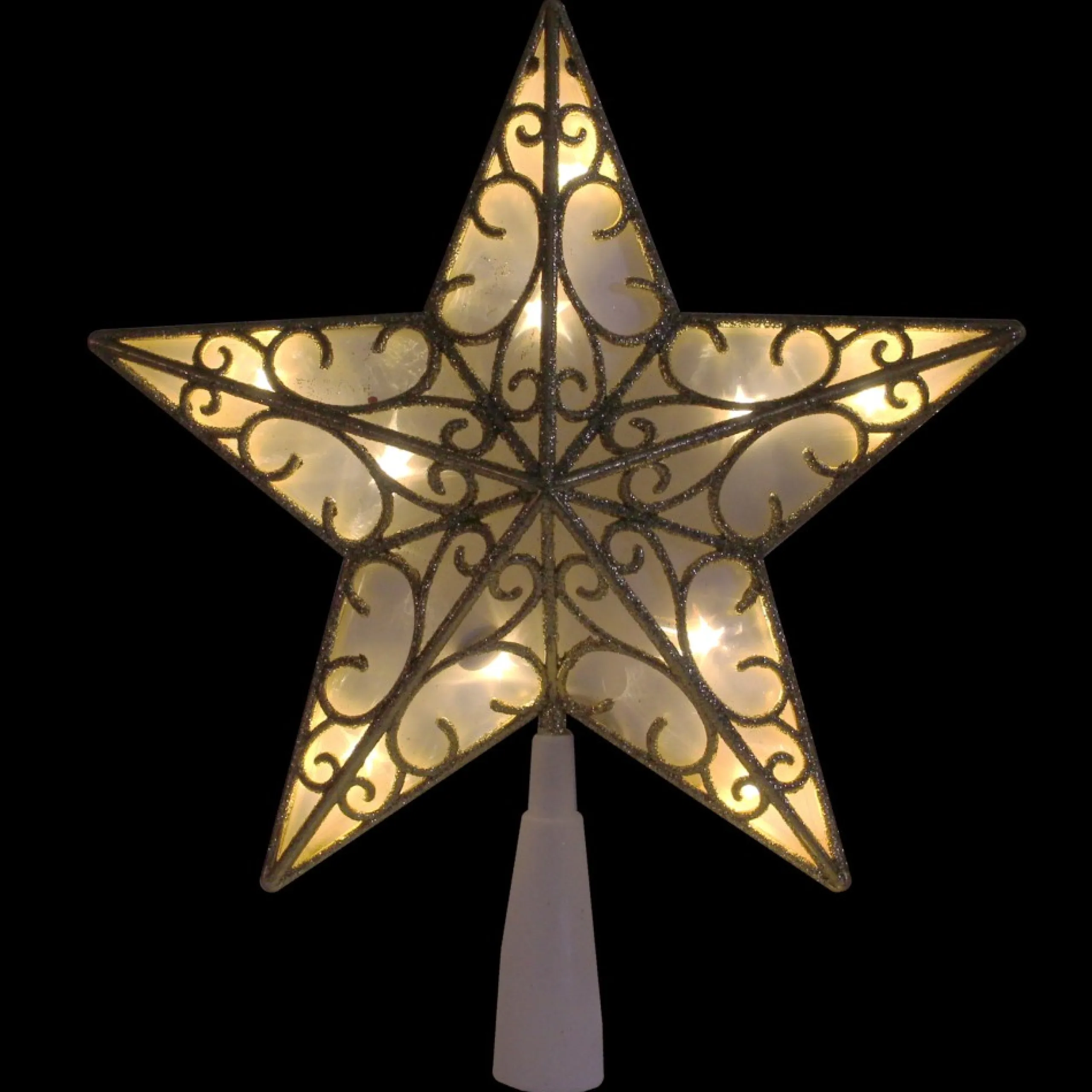 Star Tree Toppers*Northlight 9" Gold And White Glittered Star Led Christmas Tree Topper - Warm White Lights