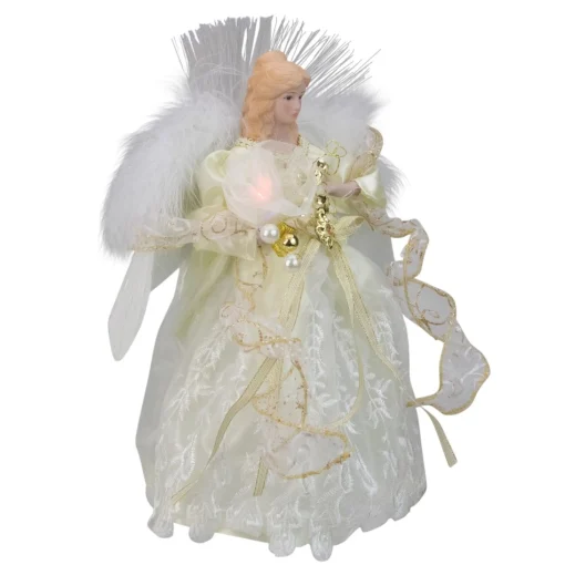 Angel Tree Toppers*Kurt Adler 12" Gold And White Led Lighted Fiber Optic Angel Christmas Tree Topper