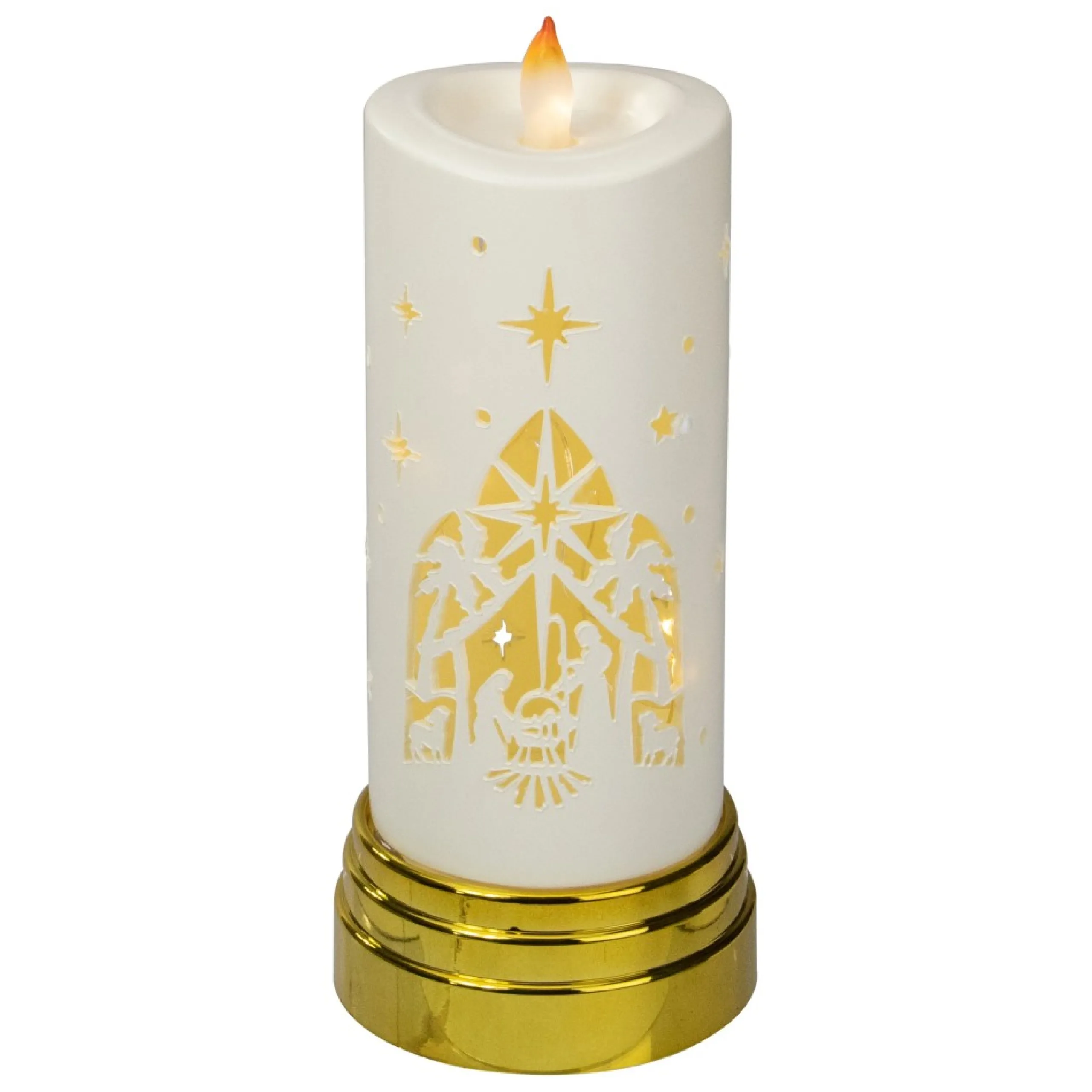 Candles & Holders*Northlight 9" Gold And White Nativity Scene Flameless Candle