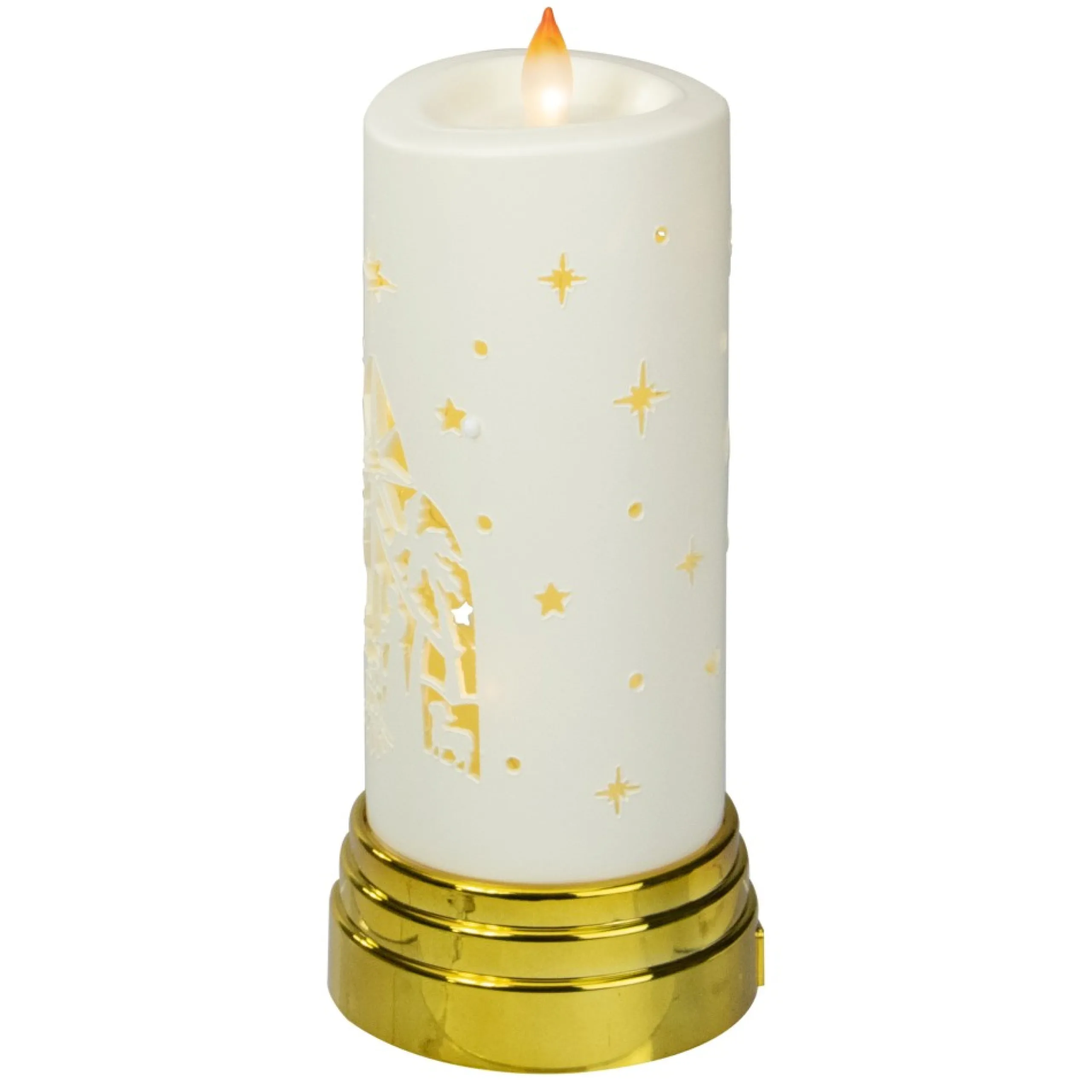 Candles & Holders*Northlight 9" Gold And White Nativity Scene Flameless Candle