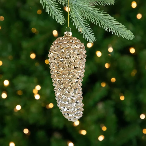Northlight Pine Cones>7.25" Gold Pinecone Glass Christmas Ornament