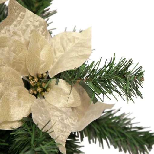 Unlit Teardrops*Northlight 32" Gold Poinsettia Artificial Christmas Teardrop Swag, Unlit