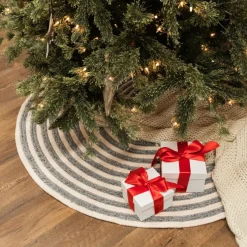 50 Inch And Larger*Colonial Mills 50" Gray And Beige Shag Striped Round Christmas Tree Skirt