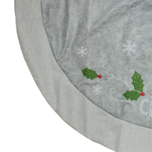 48 Inch And Smaller*Dyno 48" Gray And Green 'Merry Christmas' Mottled Tree Skirt With Herringbone Bordered Trim