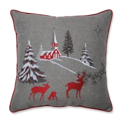 Pillows & Throws*CC Home Furnishings 16.5" Gray And Red Christmas Scene With Deer Square Throw Pillow